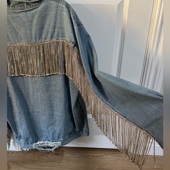 Denim Rhinestone Fringe Jacket! - Picture 5 of 5
